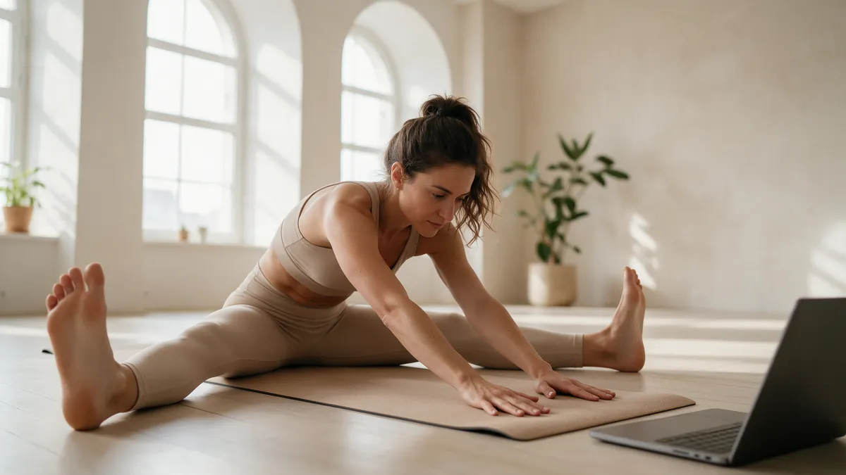 Seated straddle fold: knees and toes up, long spine